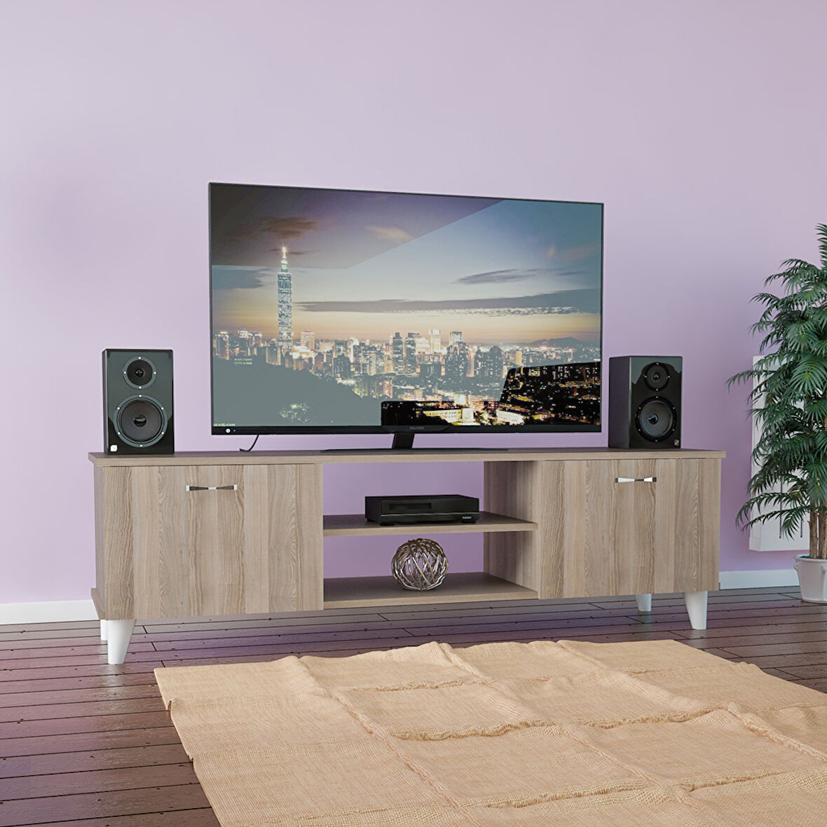 Modilayn Iki Kapaklı Raflı Tv Sehpası Tv Ünitesi
