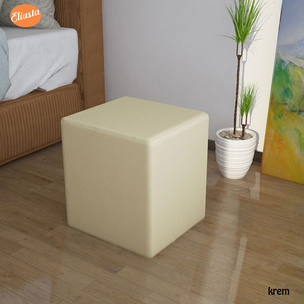 Modilayn Kare Puf Ahşap Iskeletli