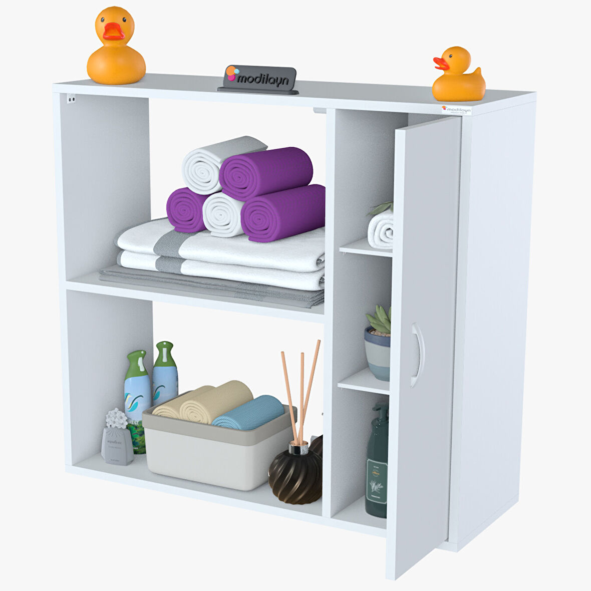 MODİLAYN Urla 90 x 85.5 x 32.5 cm Makina Üstü Çok Amaçlı Banyo Dolabı Kapaklı Asma Dolap