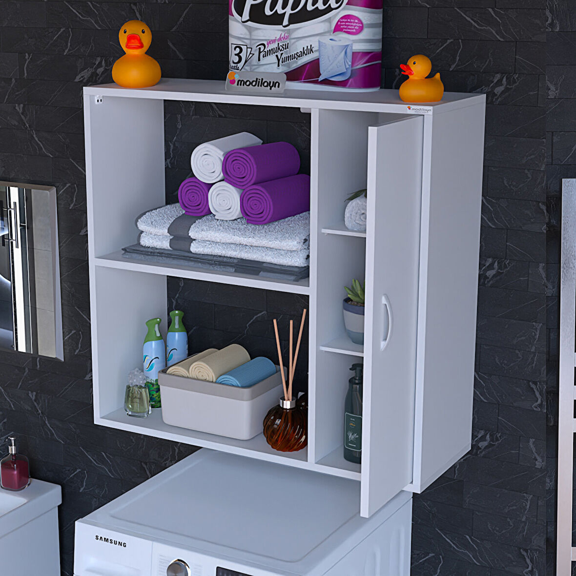 Modilayn Urla Asma Banyo Dolabı Çok Amaçlı Banyo Dolabı Makine Üstü Dolap Asma Dolap 
