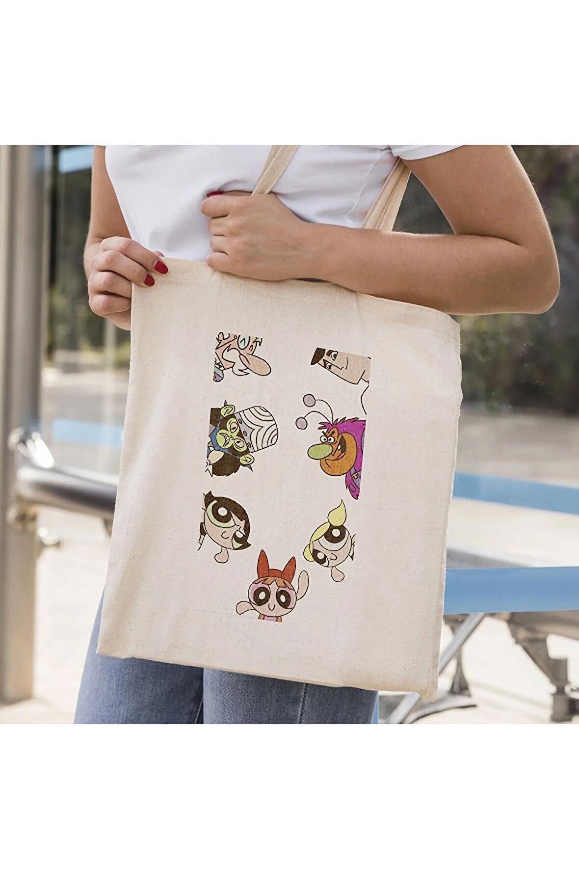 Powerpuff Girls Model Baskılı Günlük Kullanım Özel Baskı Bez Omuz Çantası Hediyelik Tote Bag