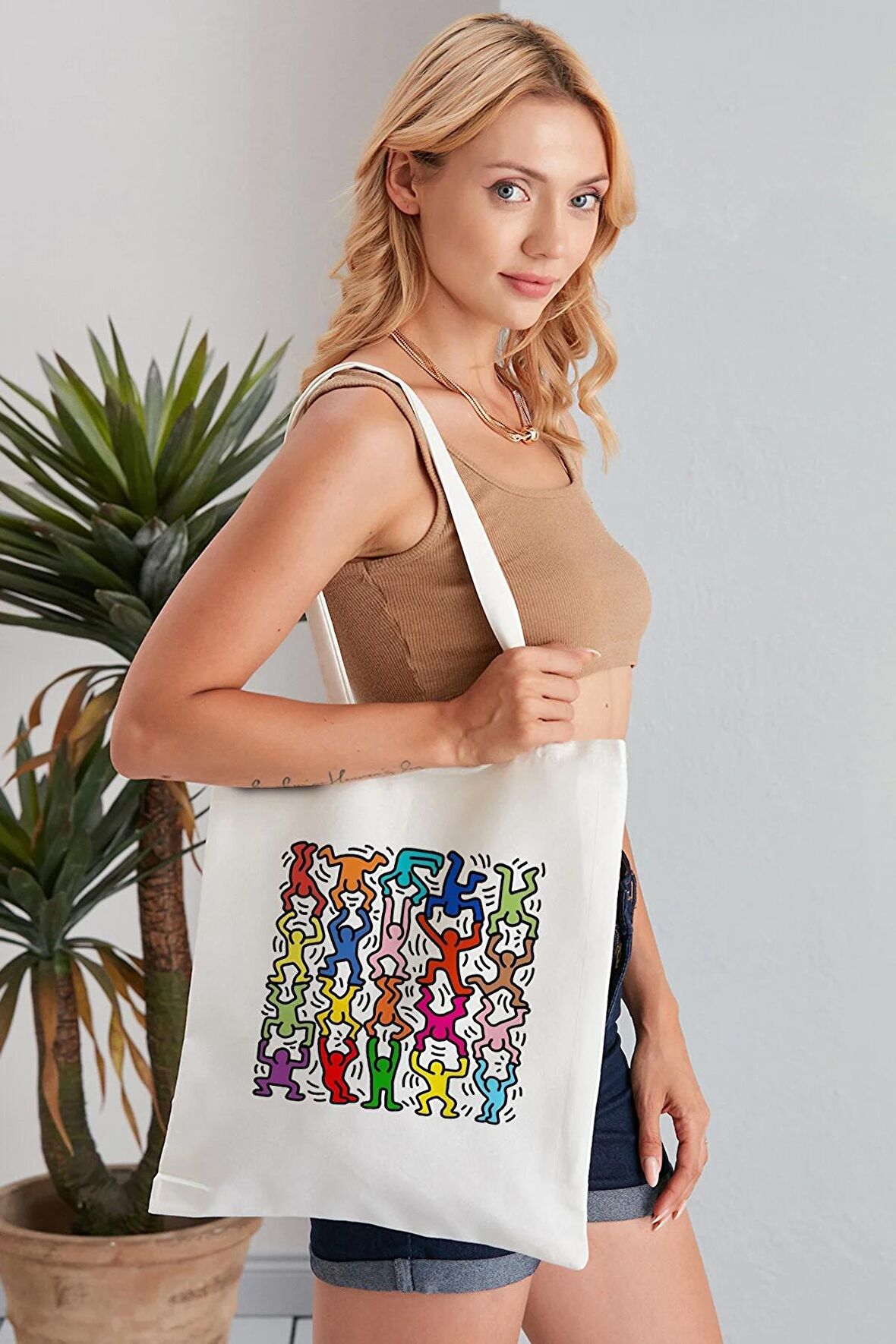 Keith Haring Model Baskılı Günlük Kullanım Özel Baskı Bez Omuz Çantası Hediyelik Tote Bag