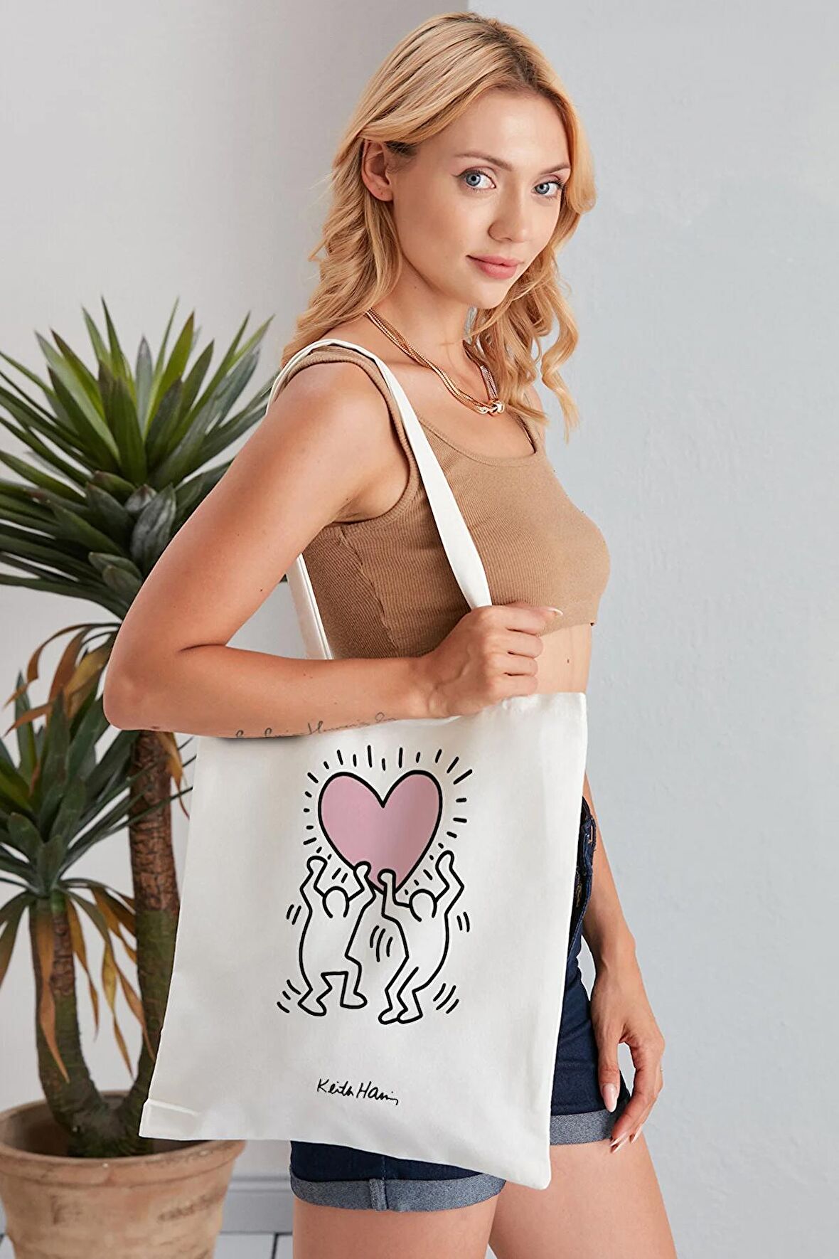 Keith Haring Model Baskılı Günlük Kullanım Özel Baskı Bez Omuz Çantası Hediyelik Tote Bag