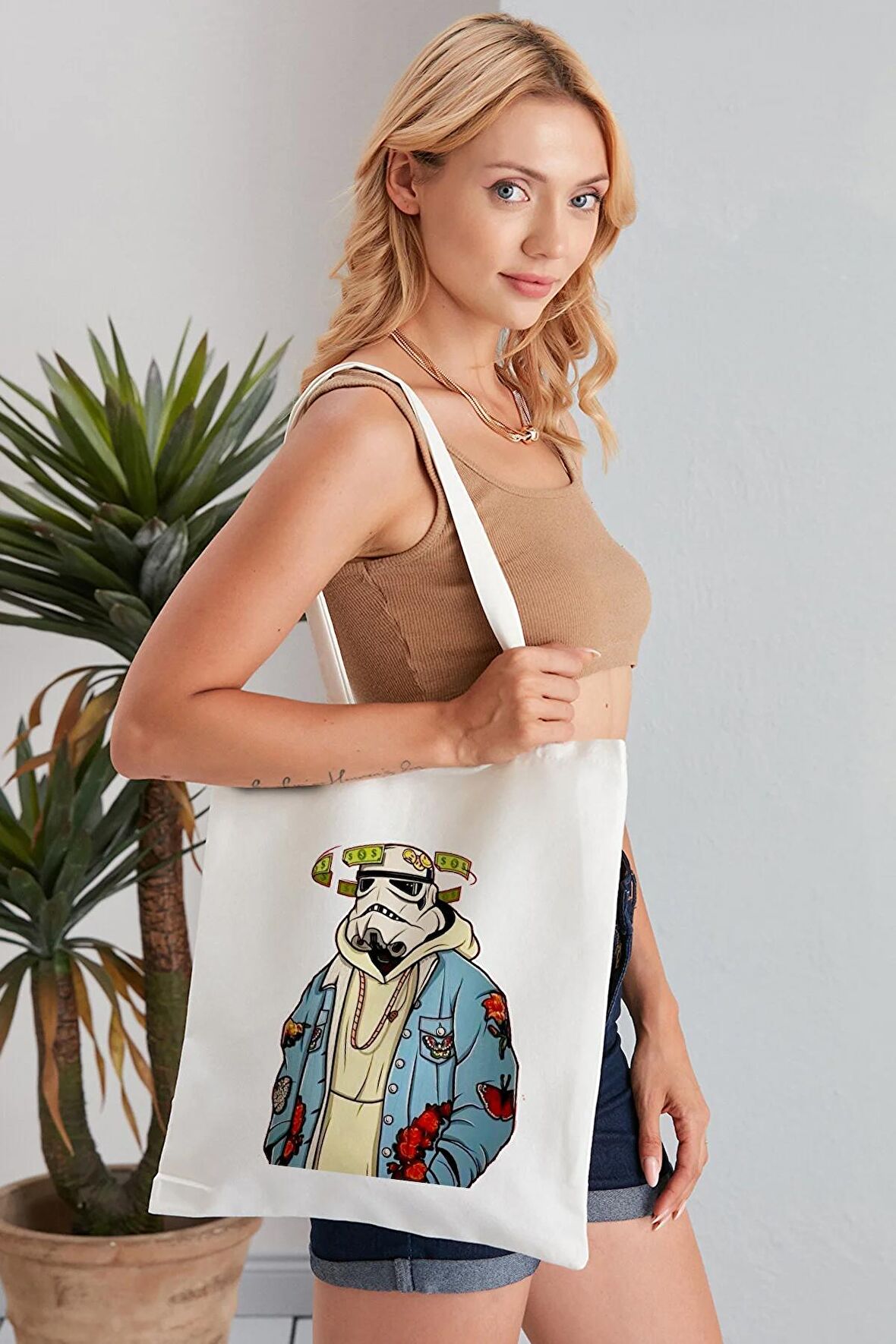 Star Wars Model Baskılı Günlük Kullanım Özel Baskı Bez Omuz Çantası Hediyelik Tote Bag