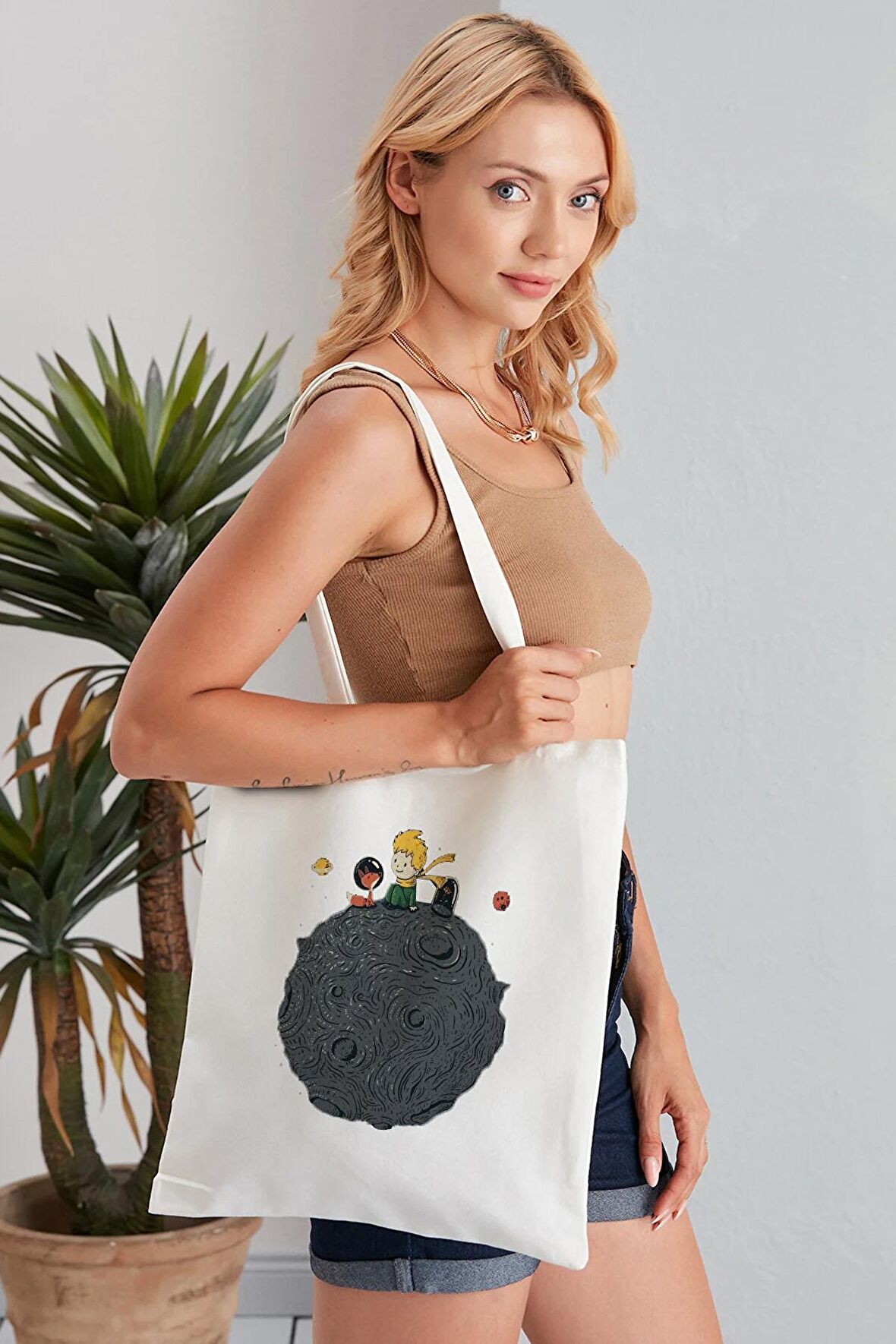 Küçük Prens Model Baskılı Günlük Kullanım Özel Baskı Bez Omuz Çantası Hediyelik Tote Bag