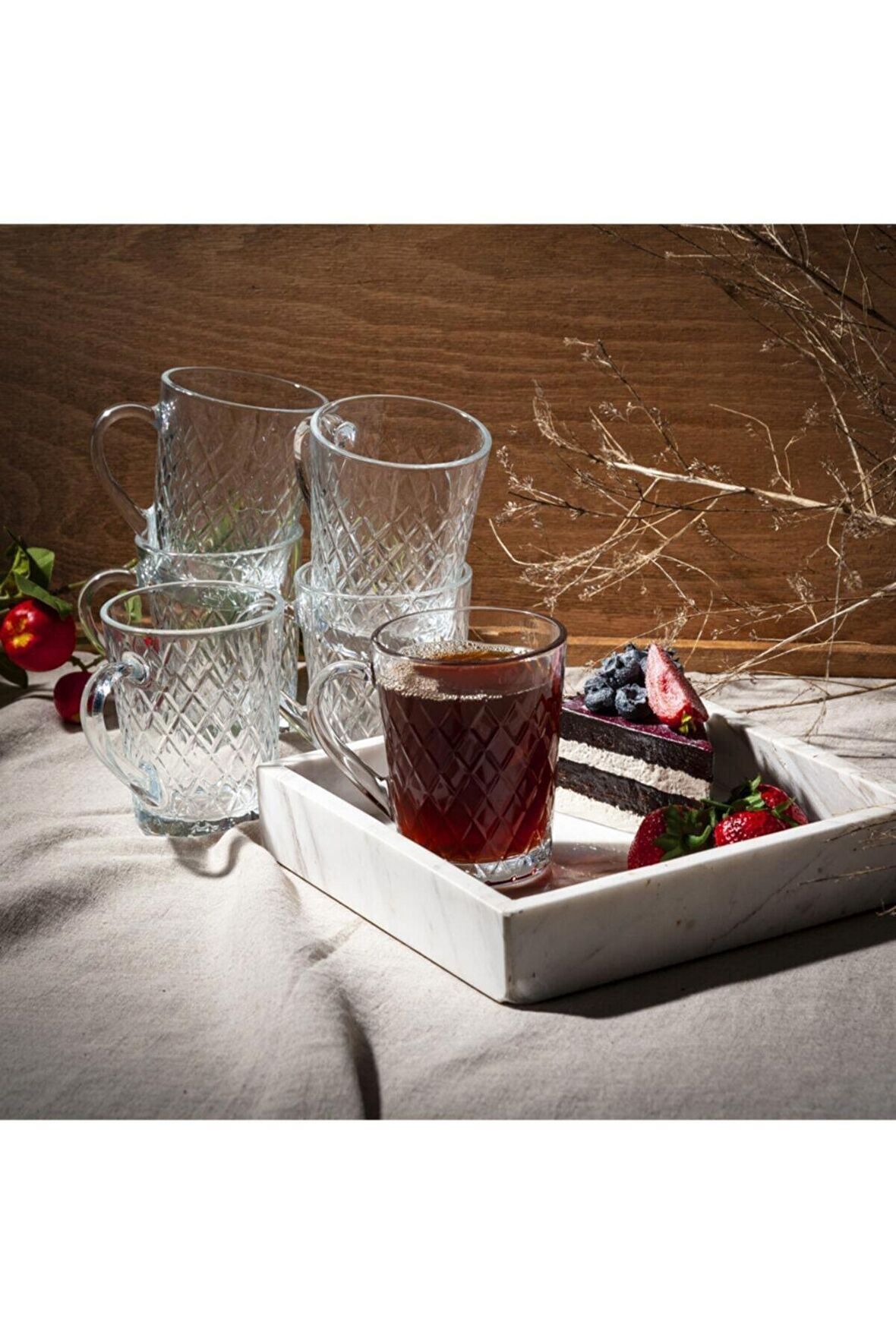 Paşabahçe 55723 ruby kulplu cam kupa - 6 lı çay fincanı