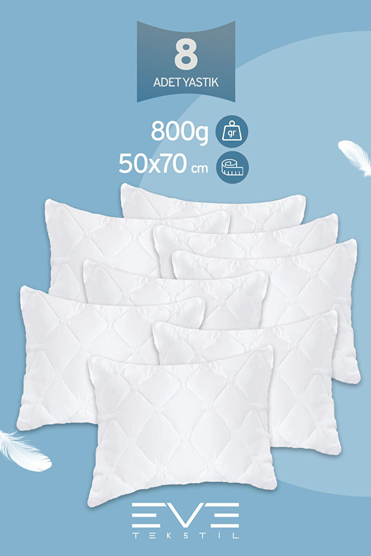 8 Adet Diamond Plus Kapitone Yastık 50x70 Cm 800 gr