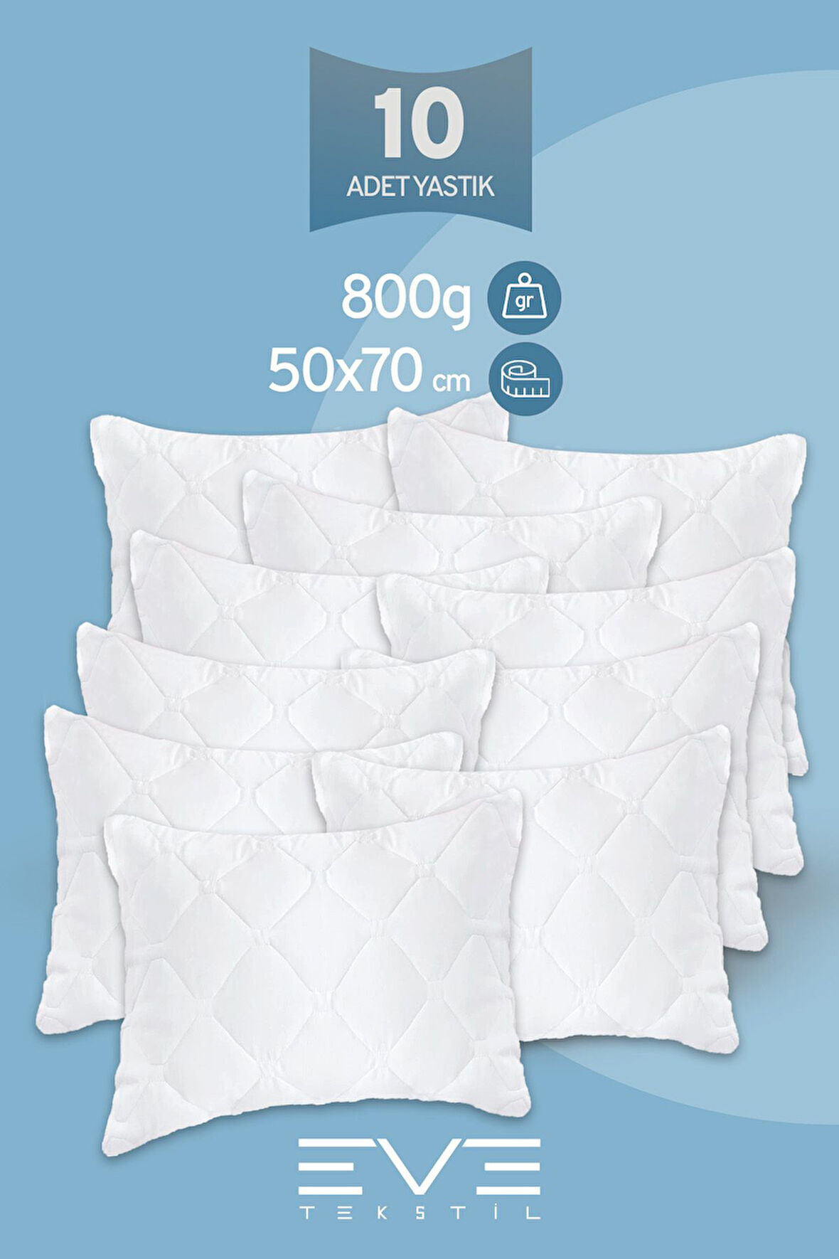10 Adet Diamond Plus Kapitone Yastık 50*70 Cm 800 gr
