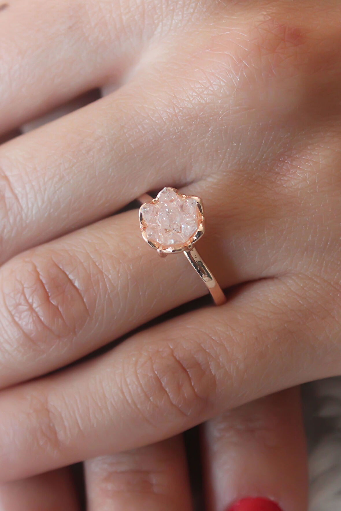 Evyora Pudra Lotus Çiçek Figür Gold Renk Kadın Yüzük