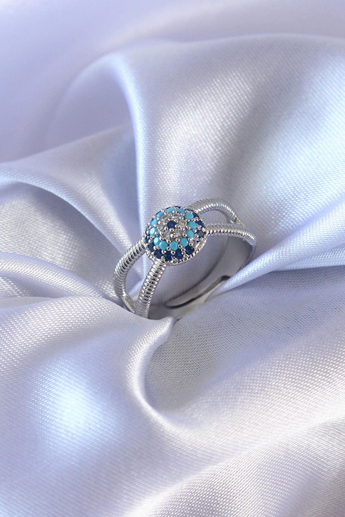 Evyora Gümüş Renk Nazar Boncuk Model Kadın Yüzük