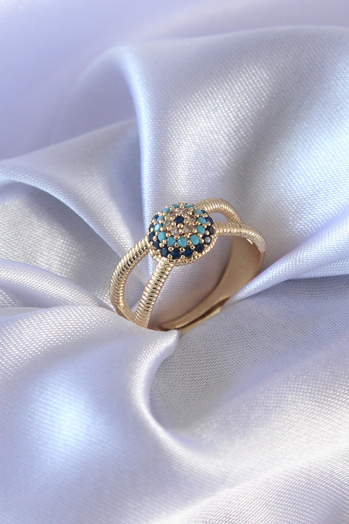 Evyora Gold Renk Nazar Boncuk Model Kadın Yüzük