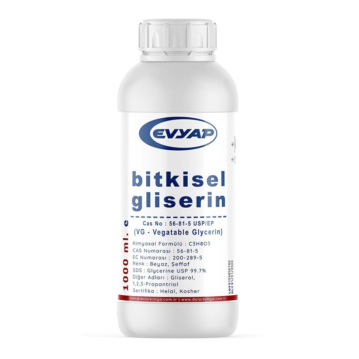 EVYAP Bitkisel Gliserin | %99.7 Saflık | Gıda Tipi Yenilebilir | 1 Litre