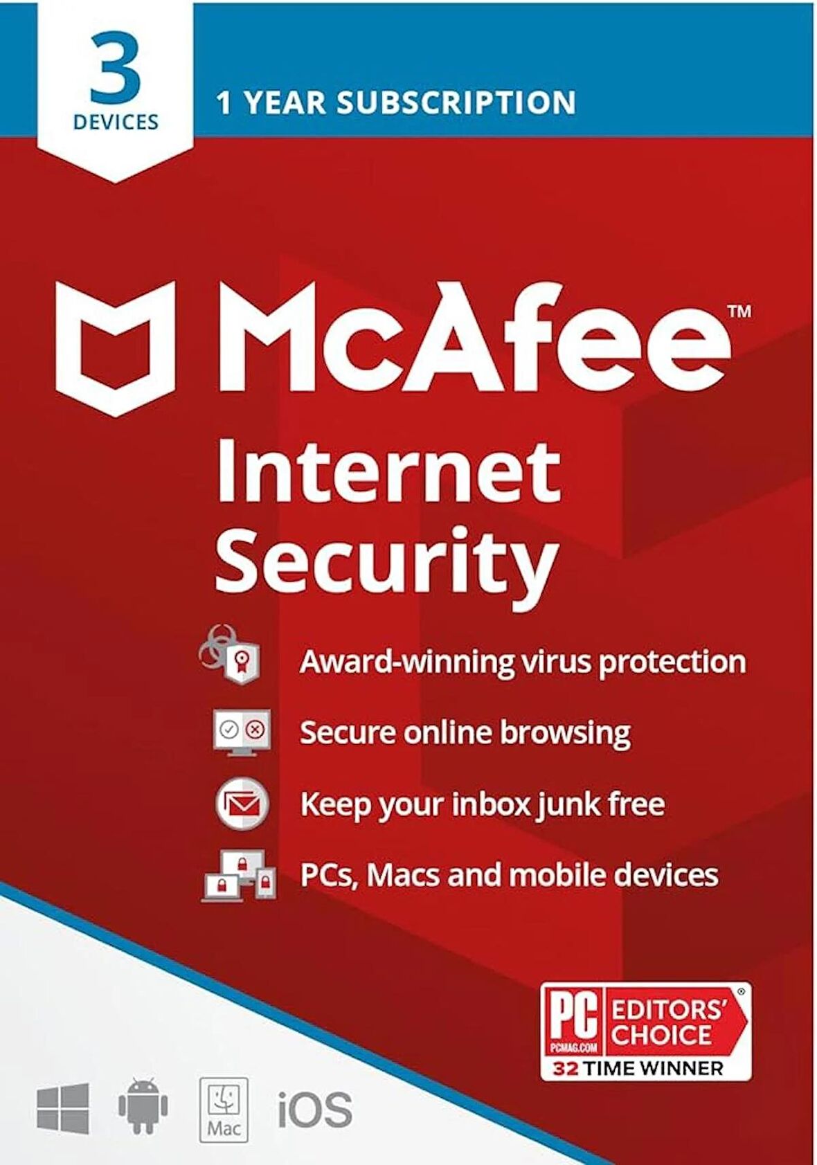 Mcafee Internet Security 3 Cihaz 1 Yıl - Mcafee Offical Key