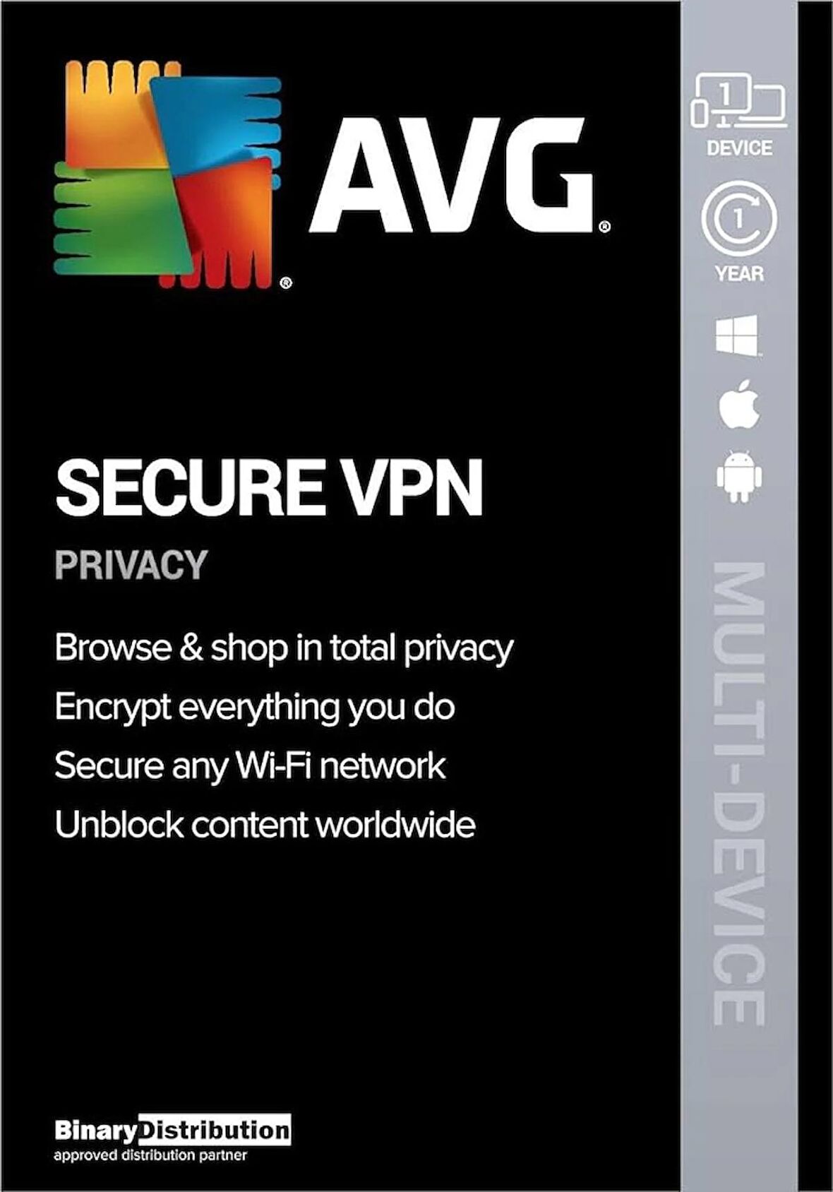 AVG Secure VPN - 10 Cihaza Kadar 1 Yıl Dijital Kod (PC/Android/MAC/iOS) 