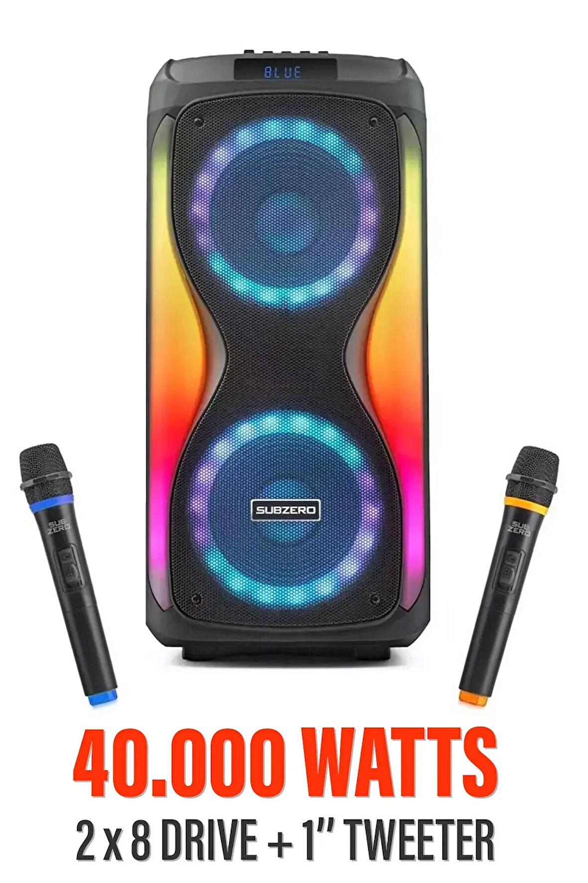 Büyük Boy Bluetooth Hoparlör 40000WATTS Speaker 8x2 Çift Hoparlör 2 Mikrofonlu 3600mAh Parti Boy