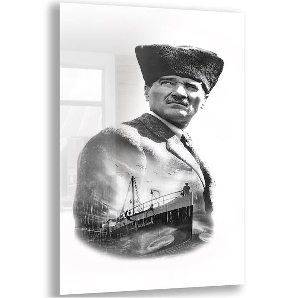 Atatürk Cam Tablo - Yatay Motif 01-003