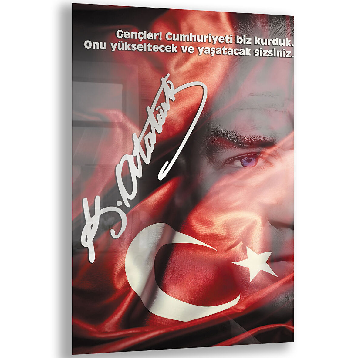 Atatürk Sözleri 3 Cam Tablo - Dikey Motif 02-004