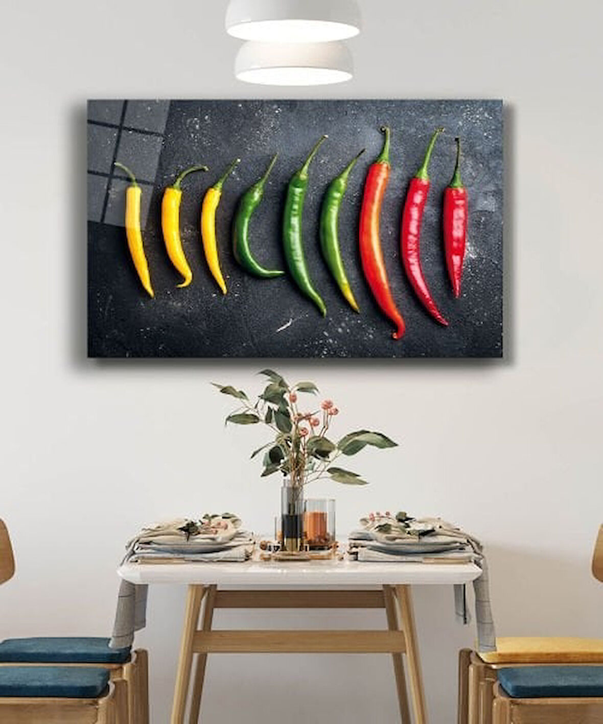 Renkli Biberler Sebze Mutfak Cam Tablo 4mm Dayanıklı Temperli Cam Vegetable Kitchen Glass Wall Art