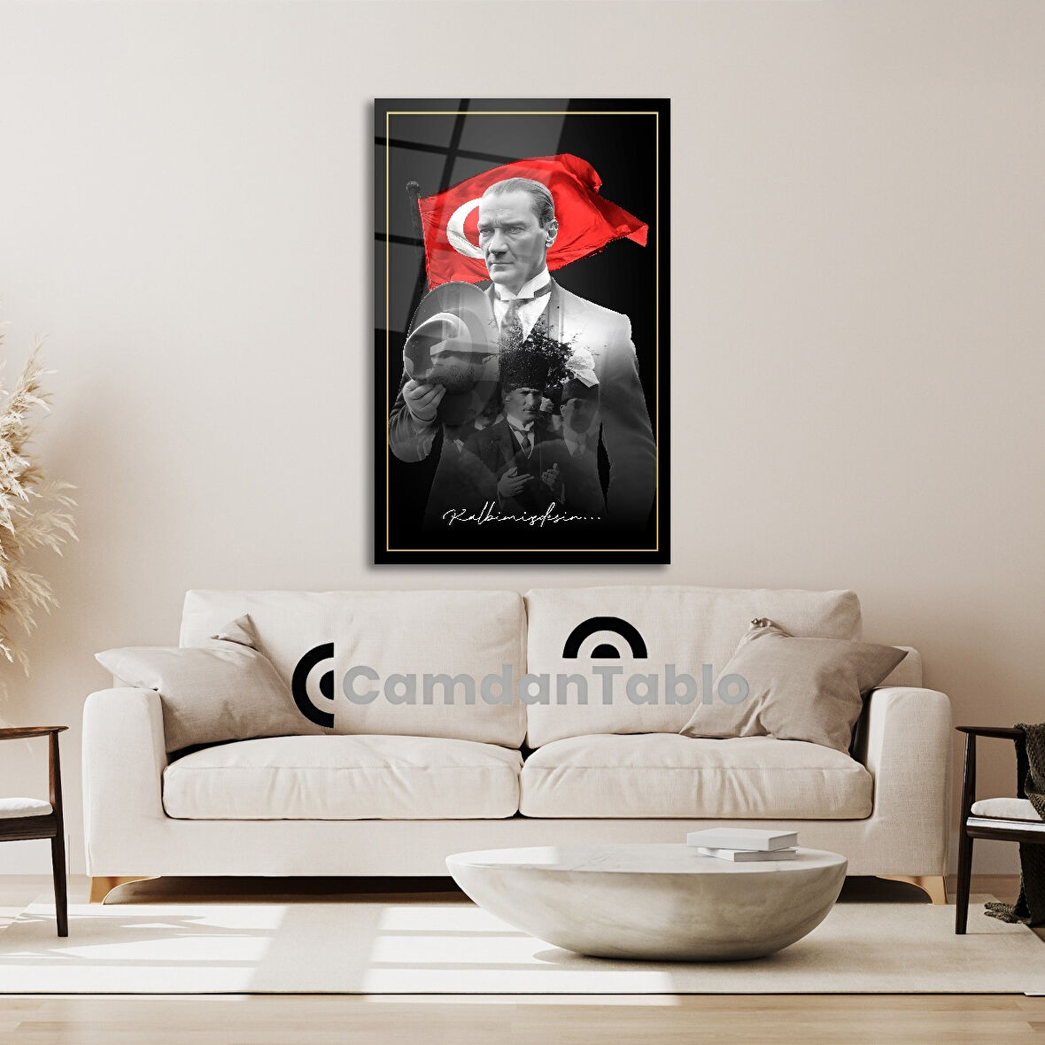 Atatürk ve Bayrak Cam Tablo