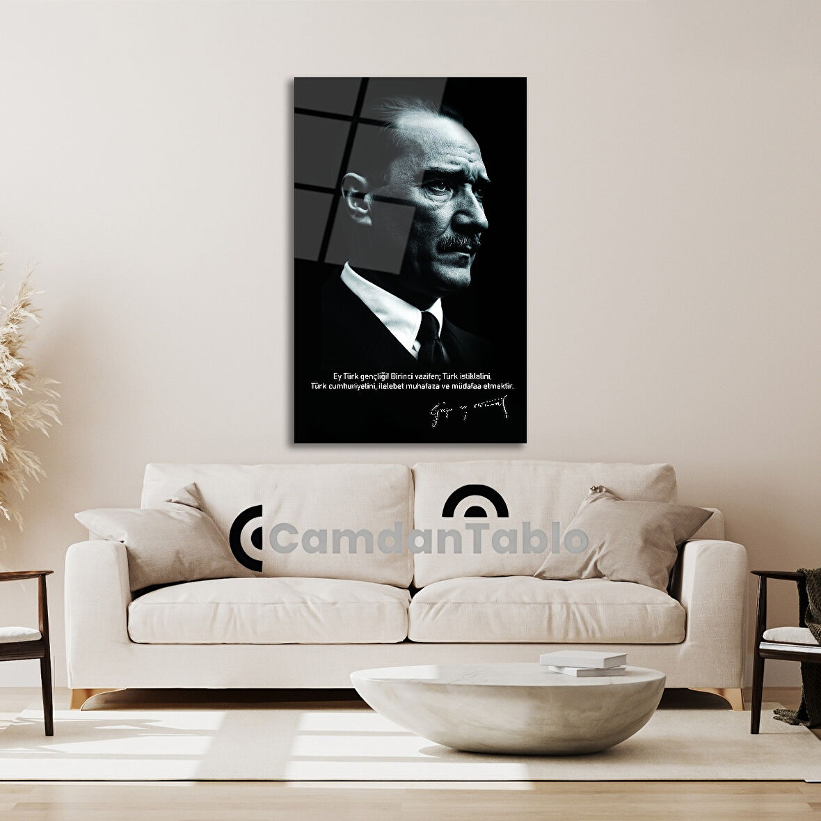 Atatürk ve Bayrak Cam Tablo