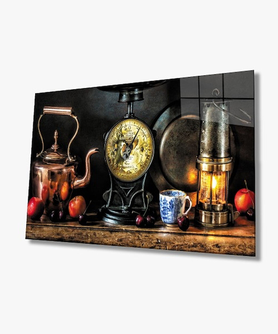 Obje Eşya Meyve Natürmort Cam Tablo 4mm Dayanıklı Temperli Cam Object Goods Fruit Still Life Glass Wall Art