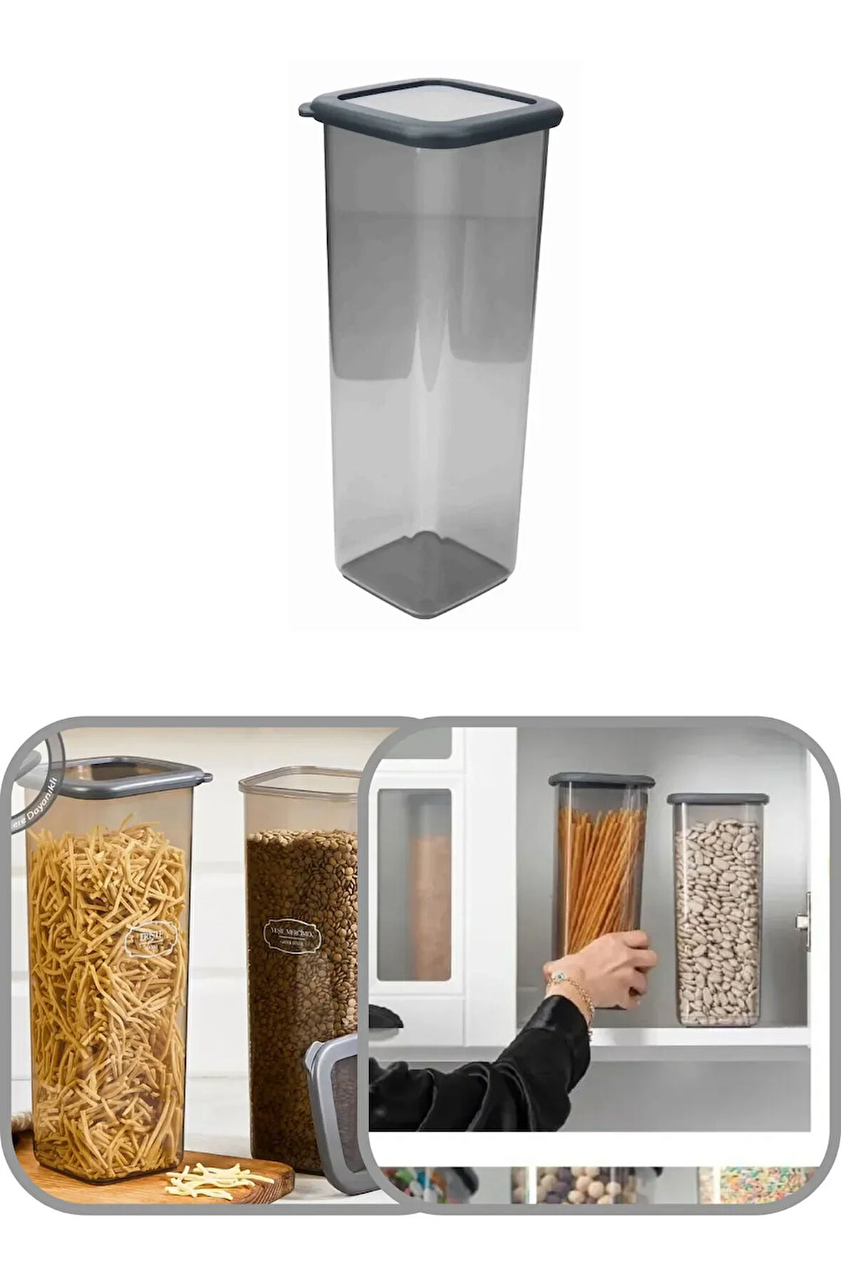 2000 ml Şeffaf Kare Saklama Kabı Silikon Kapak Hava Geçirmez Kuru Baklagil Kahve Bakliyat Makarna