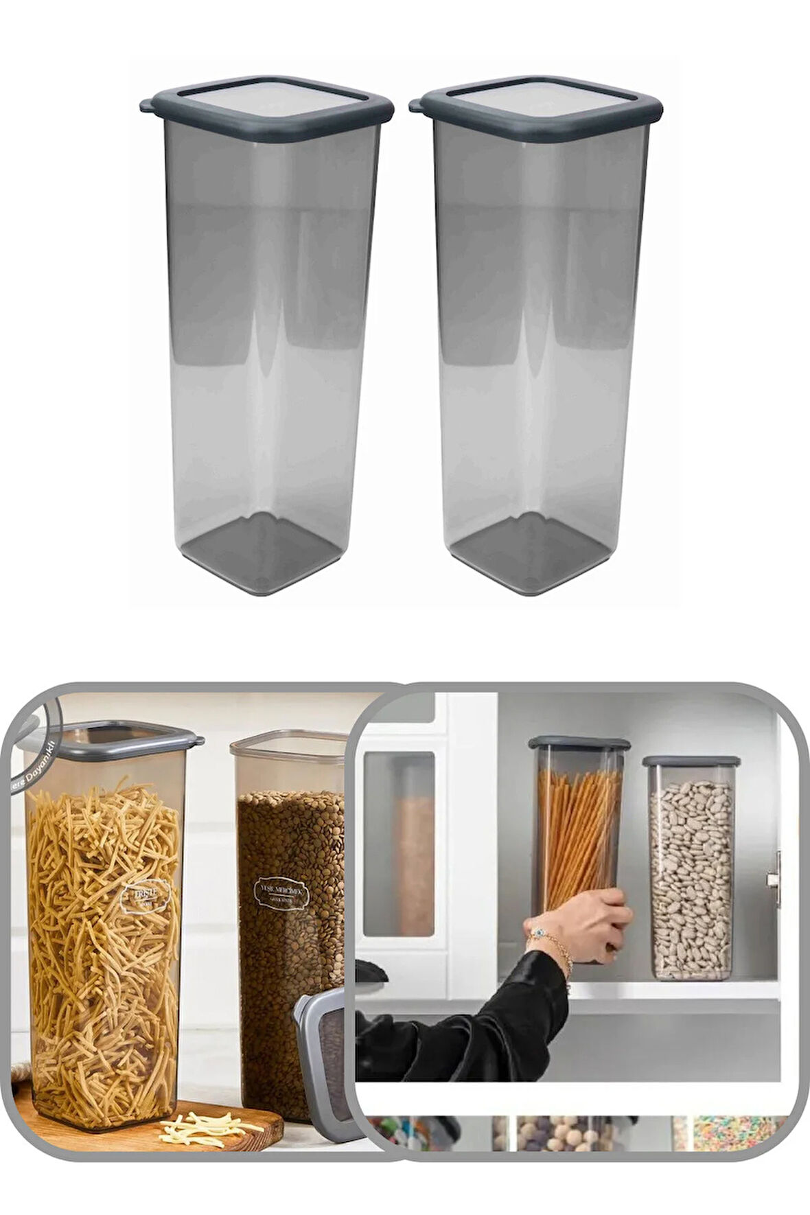 2000 ml Şeffaf Kare Saklama Kabı Silikon Kapak Hava Geçirmez Kuru Baklagil Kahve Bakliyat Makarna