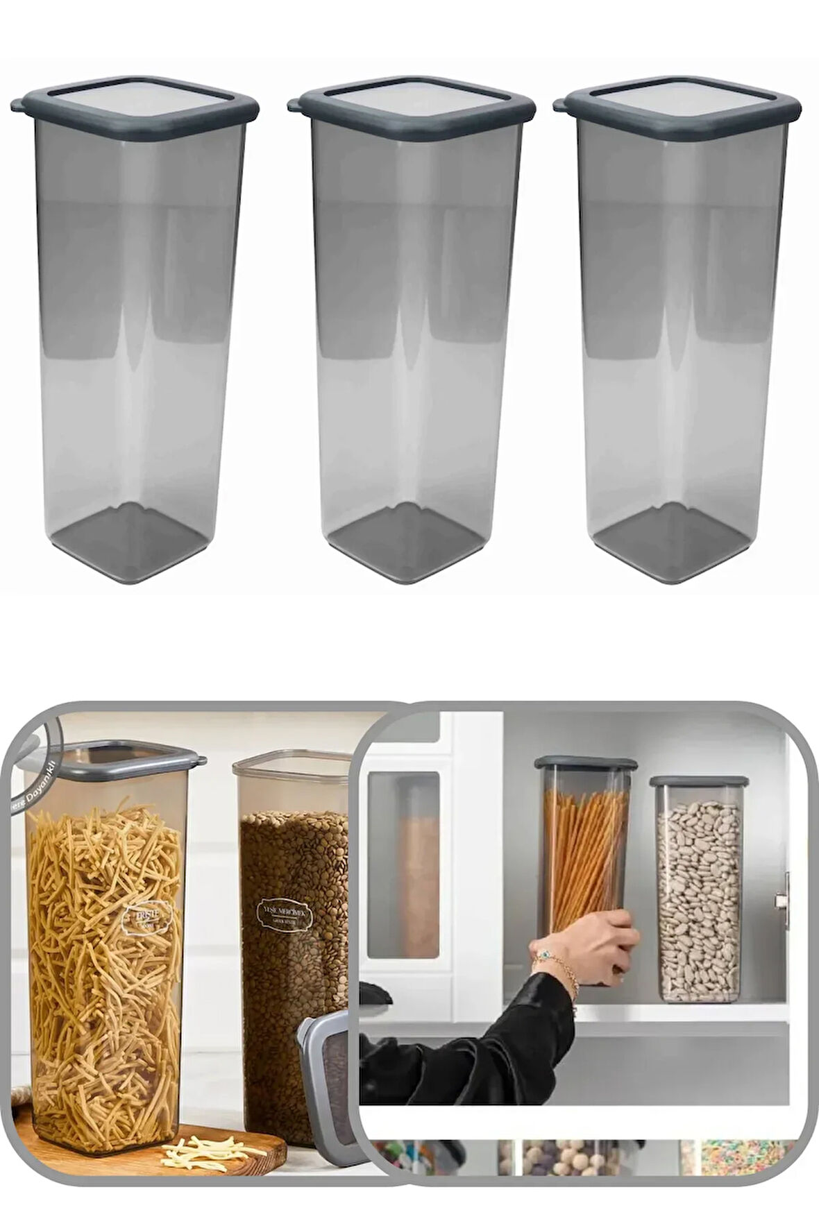 2000 ml Şeffaf Kare Saklama Kabı Silikon Kapak Hava Geçirmez Kuru Baklagil Kahve Bakliyat Makarna