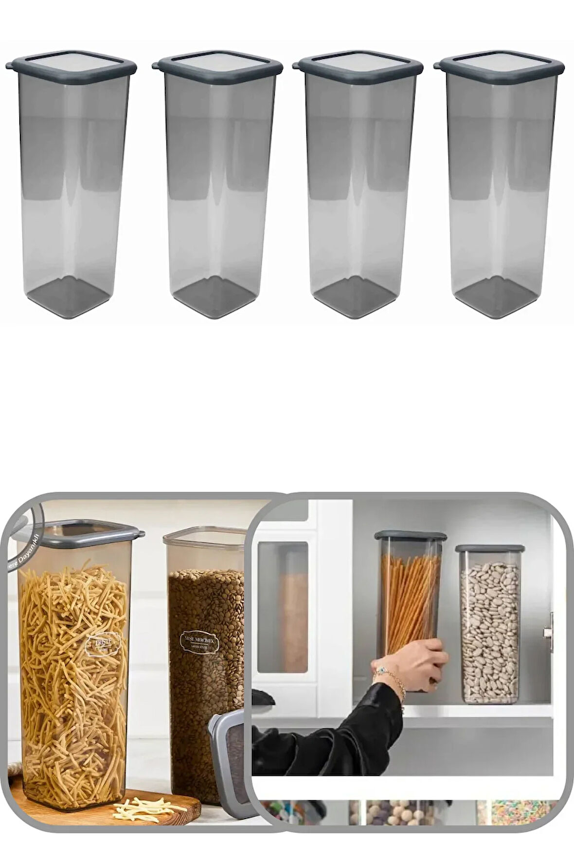 2000 ml Şeffaf Kare Saklama Kabı Silikon Kapak Hava Geçirmez Kuru Baklagil Kahve Bakliyat Makarna
