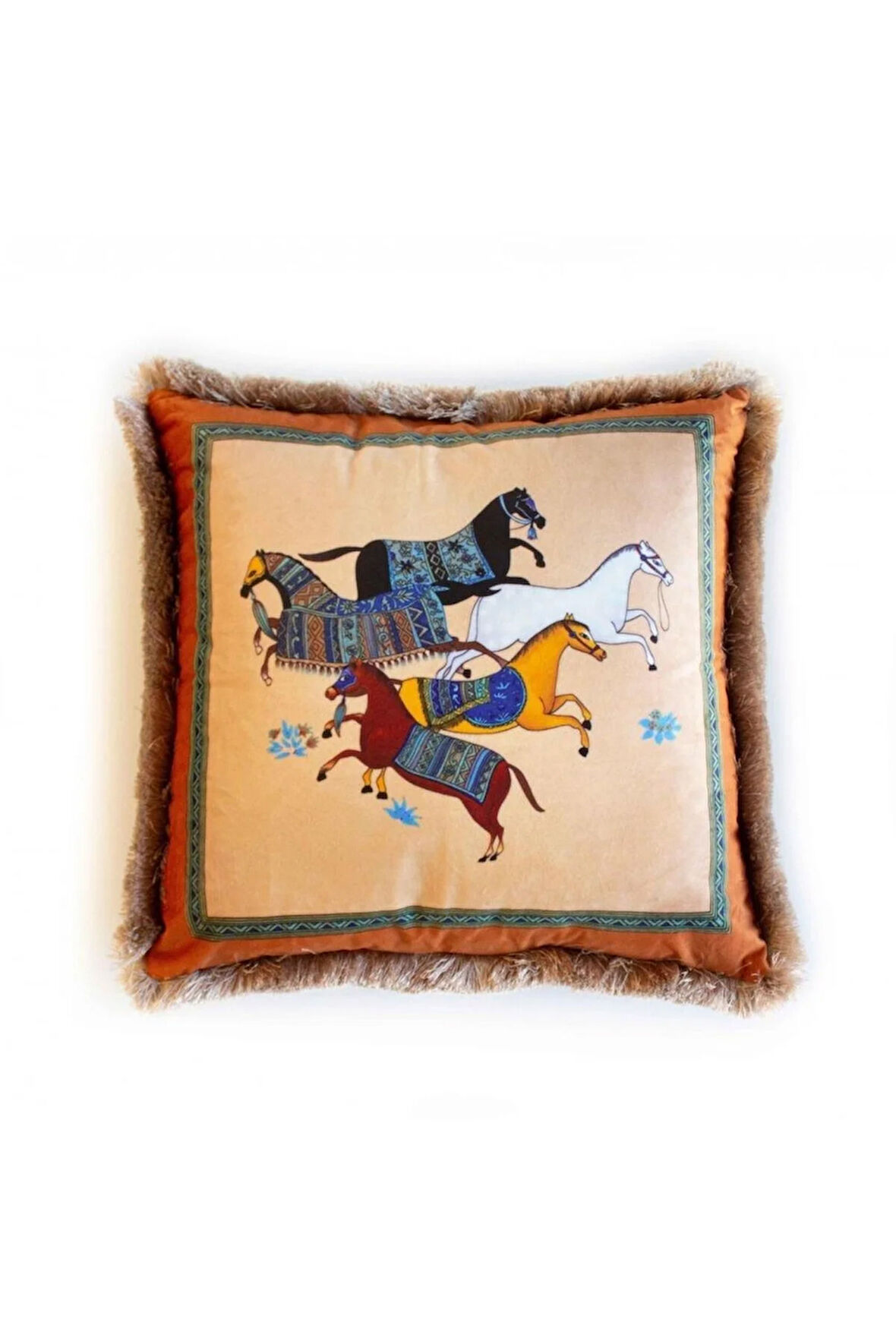 Modern Yastık/Kırlent (At Figürlü, Dolgu Boncuk Elyaf Uluslararası Yıkama Ve Solmama Sertifikası)