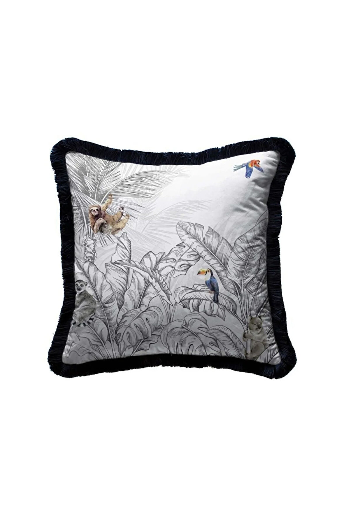 Palmiye Yaprak Tasarımlı Yastık 45x45 cm Dolgu Boncuk Elyaf, Ulusl.Yıkama ve Solmama Sertifikası