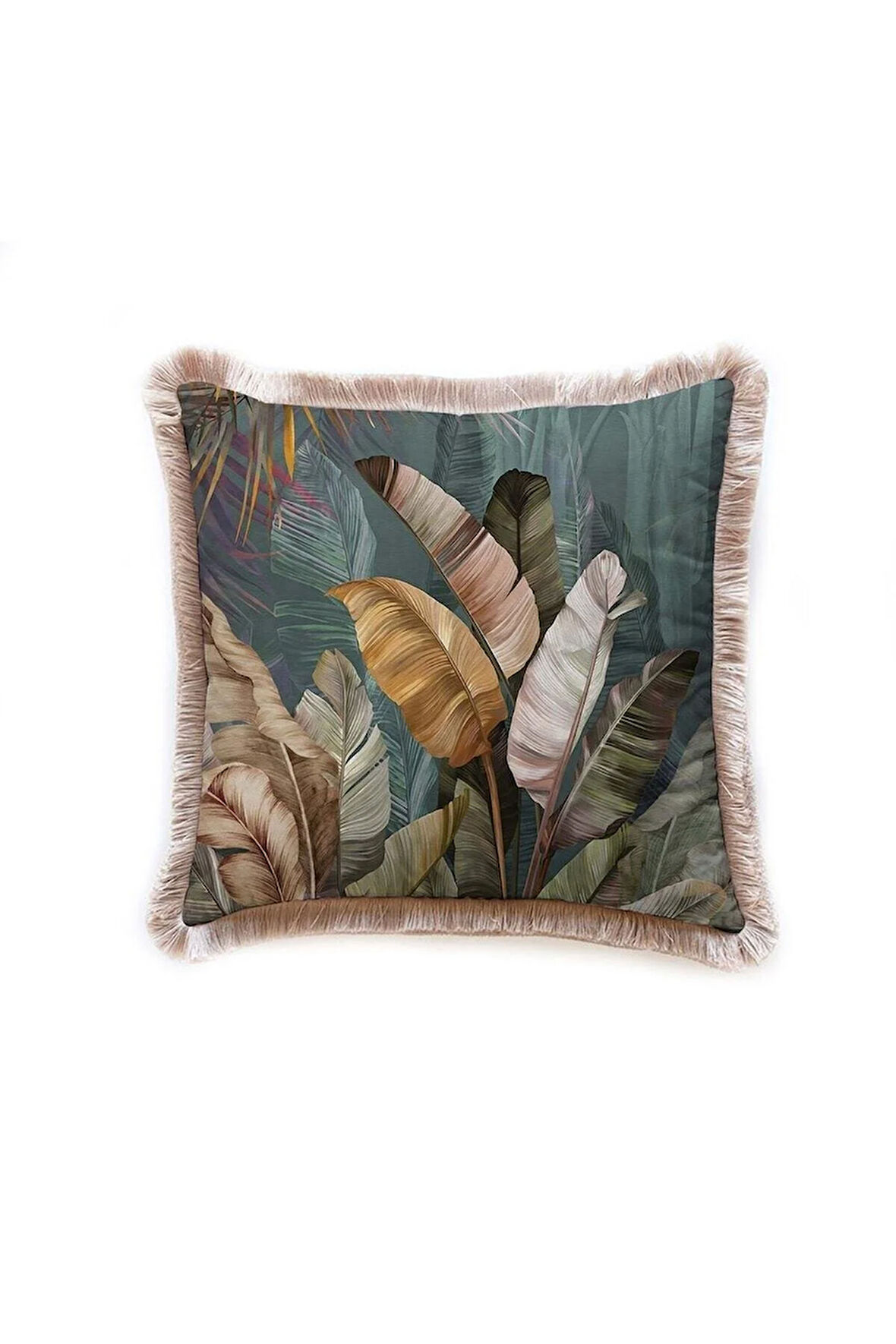 Tropikal Yaprak Tasarımlı Yastık (Dolgu Boncuk Elyaf Uluslararası Yıkama Ve Solmama Sertifikası)