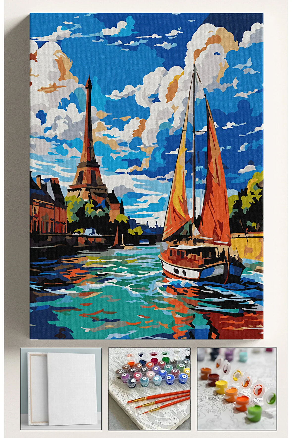 Sayılarla Boyama Seti Numaralı Tuval Fırça Boya 40x50 Cm Eyfel Tekne