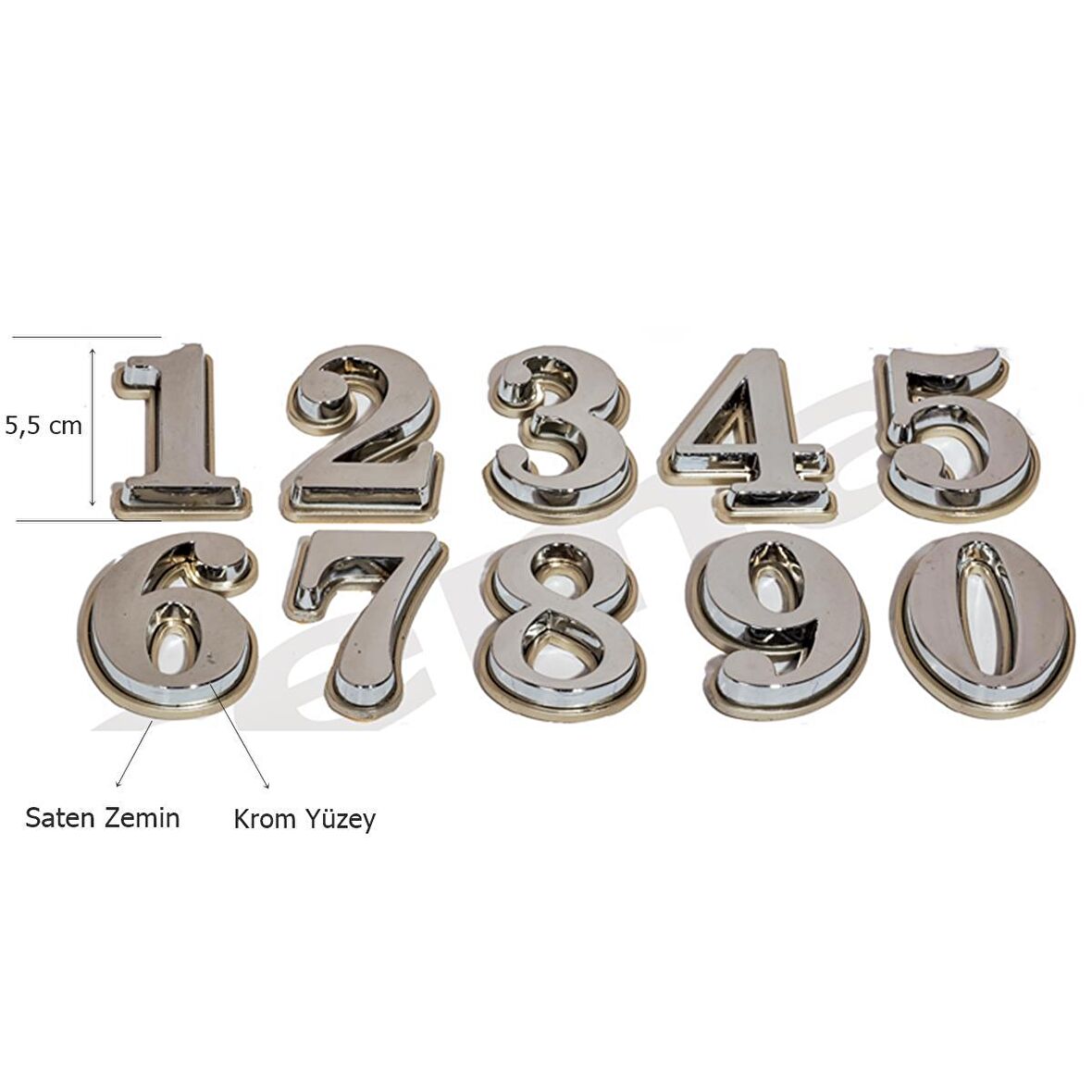 Yapışkanlı Lüx Rakam 5,5 cm Saten-Krom Çift Renk Çelik Kapı için
