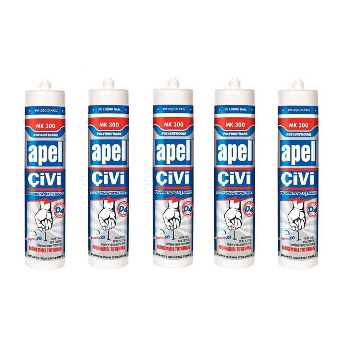 5 Adet Apel Silikon Sıvı Çivi Montaj Kit Güçlü Yapıştırıcı 390 gr 