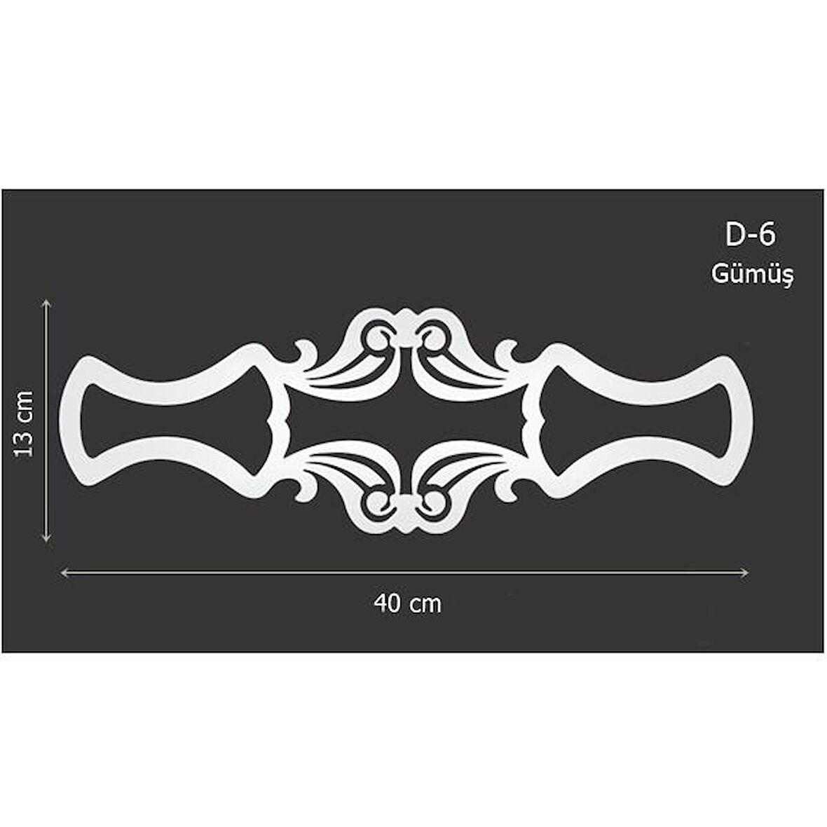 D-6 Gümüş 40 x 13 cm Sibu Aynalı Pleksi Mobilya Dolap Süsü 