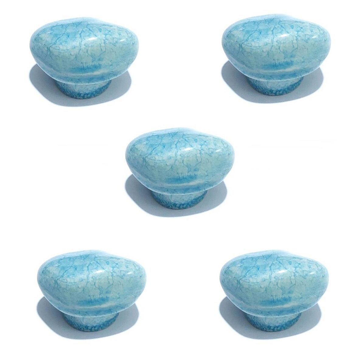 5 Adet Porselen Mavi Taş Düğme Tek Vidalı Mobilya Dolap Kulp