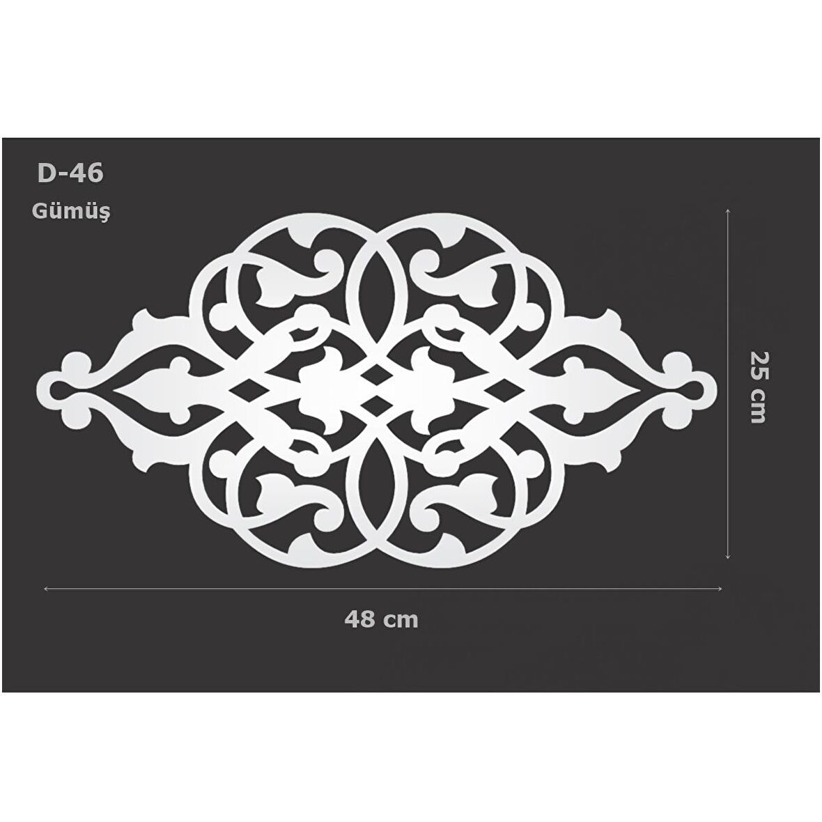 D-46 Gümüş 48 x 25 cm Sibu Aynalı Pleksi Mobilya Dolap Süsü 