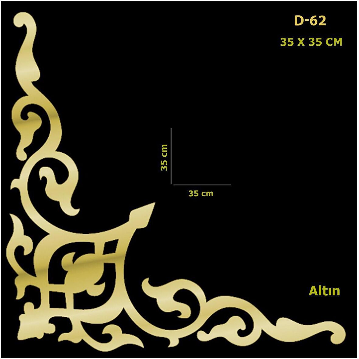 D-62 Altın 35 x 35 cm Sibu Aynalı Pleksi Mobilya Dolap Süsü 