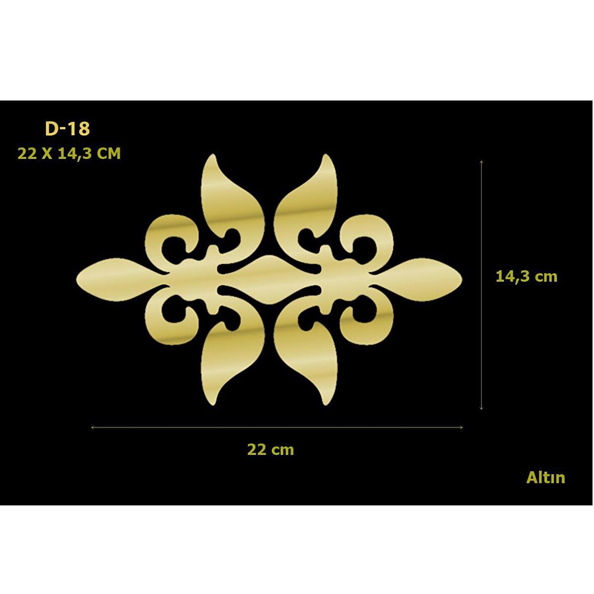 D-18 Altın 22 x 14,3 cm Sibu Aynalı Pleksi Mobilya Dolap Süsü