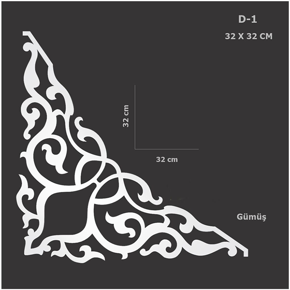 D-1 Gümüş 32 x 32 cm Sibu Aynalı Pleksi Mobilya Dolap Süsü