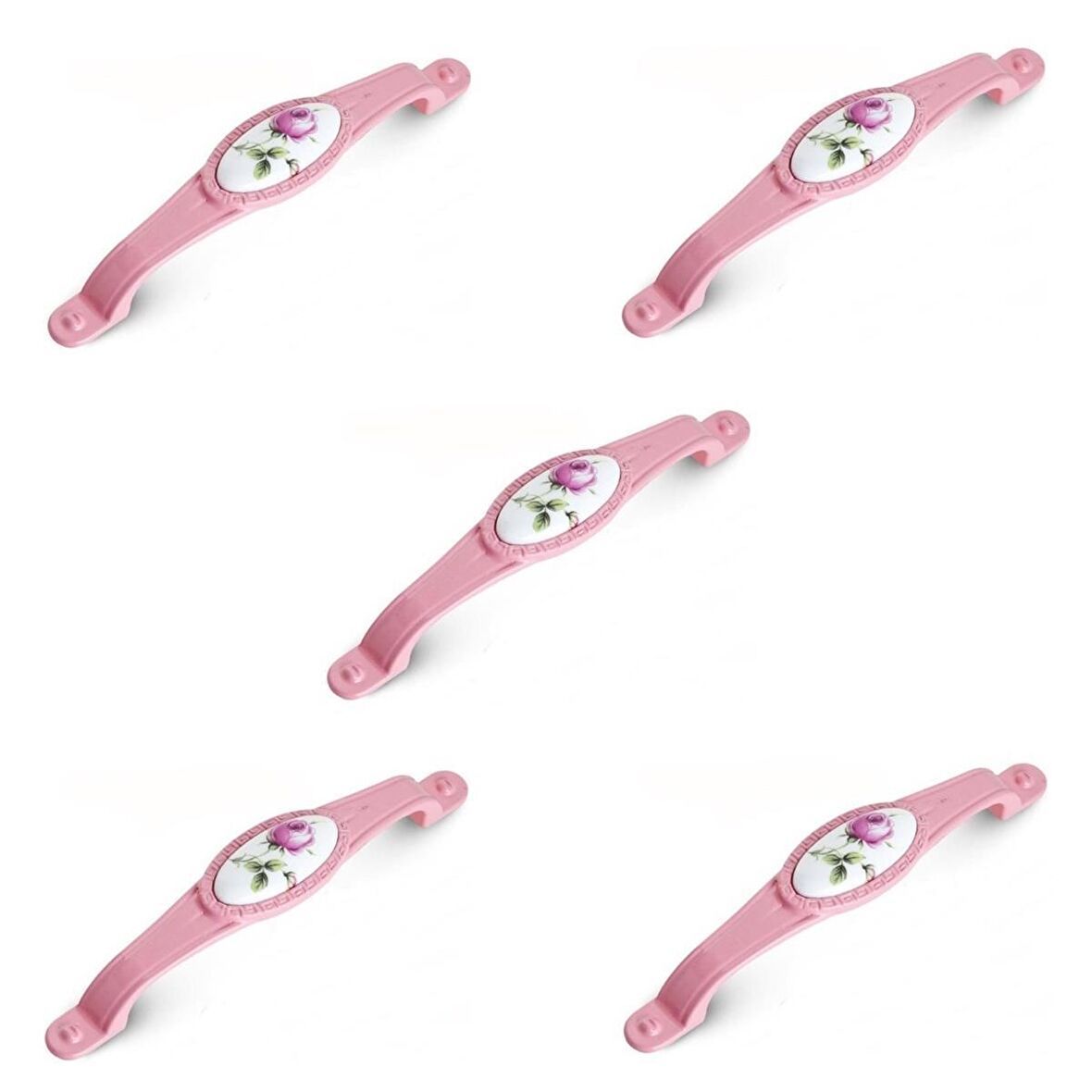 5 Adet Tomurcuk Porselen Mobilya Dolap Kulp 128 mm Pembe Gül Pembe