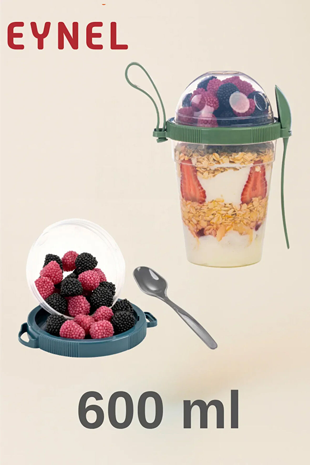 1 Adet Take N Go Kaşıklı Hazneli Meyveli Yoğurt Kutusu Piknik Iş Atıştırmalık Müsli Granola Süt