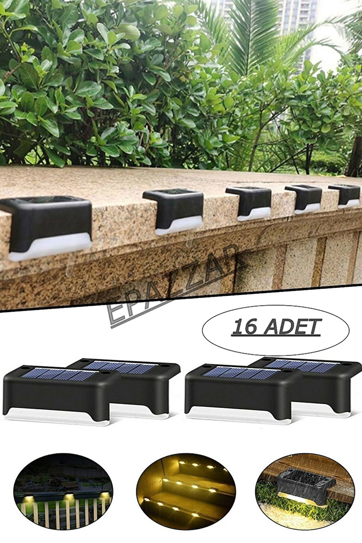 16lı Solar Güneş Enerjili Köşebent Led Merdiven Veranda Bahçe Balkon Led Lamba 16lı Set