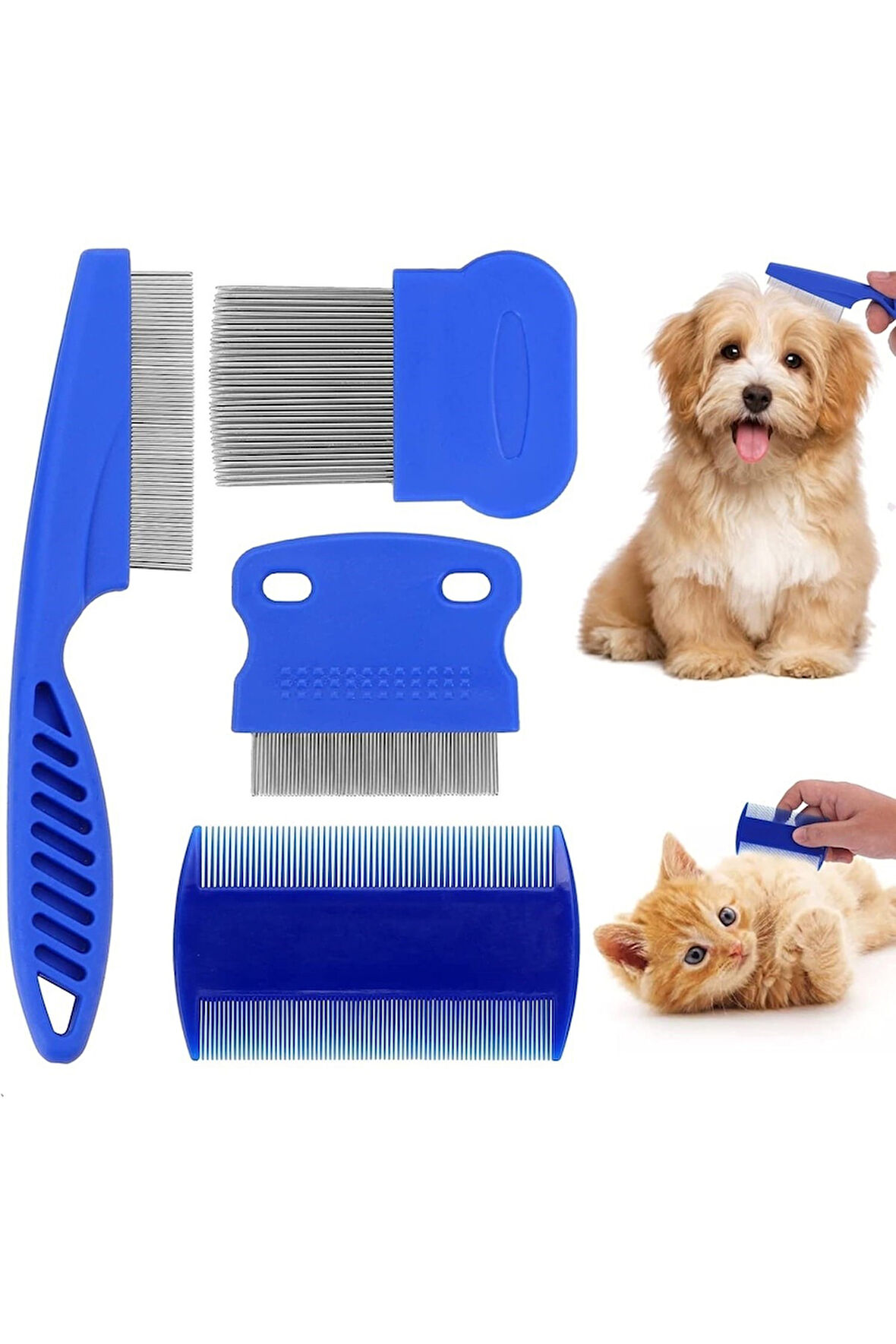 4'lü Kedi Köpek Bit Ve Pire Tarağı 4 Lü Set Ince Tüy Tarama