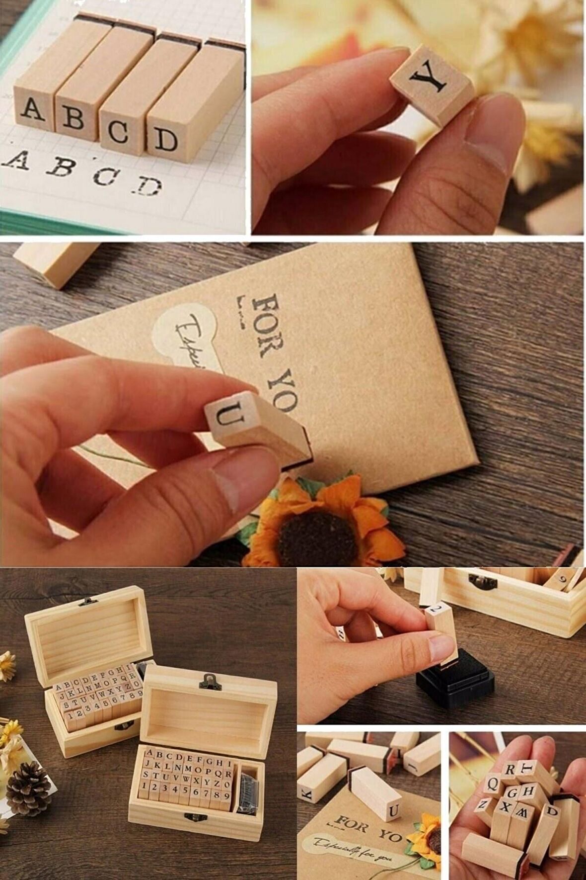 Damga Mühür Seti-38 Adet Retro Ahşap Mühür-damga Seti- A-z-0-9 Scrapbooking