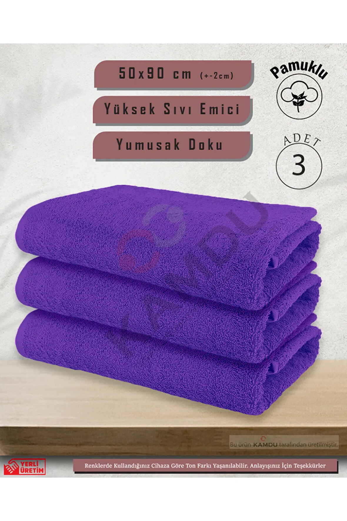 50x90cm Pamuklu Havlu ( 3 Adet ) Berber Havlusu, Kuaför Havlusu, Sporcu Havlusu, El Yüz Havlusu