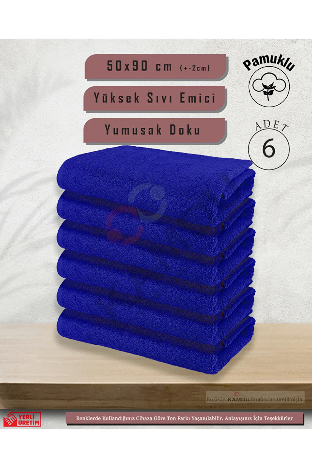 50x90cm Pamuklu Havlu ( 6 Adet ) Berber Havlusu, Kuaför Havlusu, Sporcu Havlusu, El Yüz Havlusu