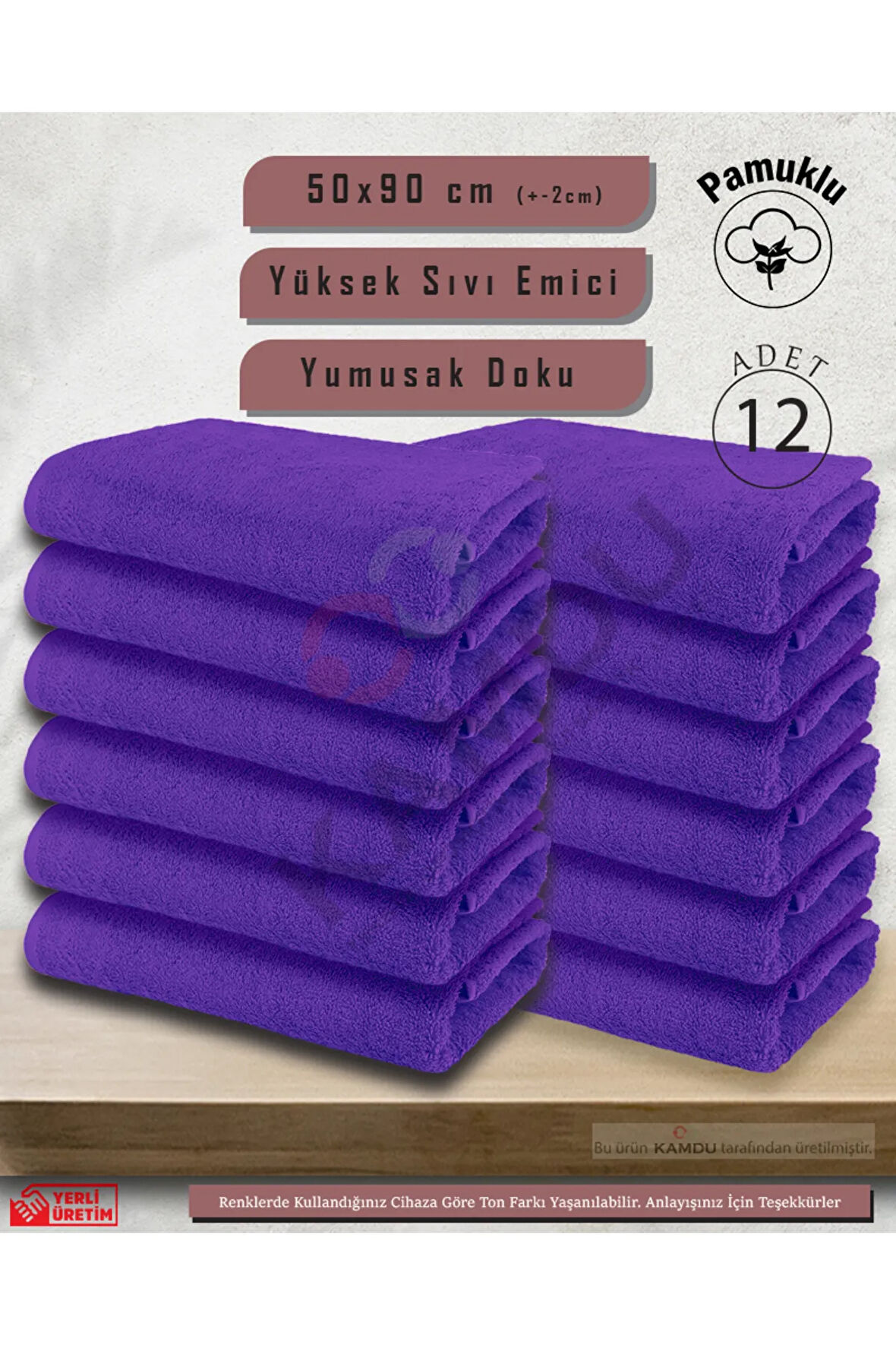 50x90cm Pamuklu Havlu ( 12 Adet ) Berber Havlusu, Kuaför Havlusu, Sporcu Havlusu, El Yüz Havlusu