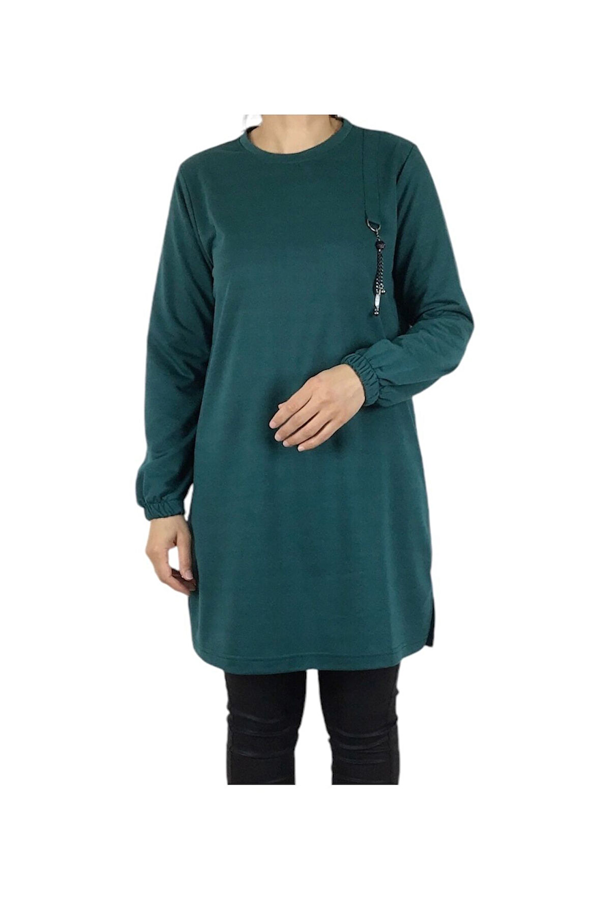 KADIN KOLLARI LASTİKLİ ÖN BROŞLU MEVSİMLİK İKİ İPLİK PENYE TUNİK